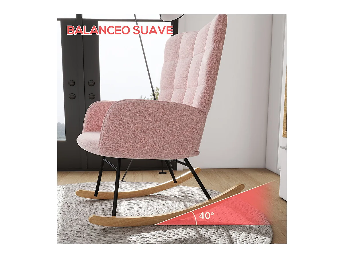 Mecedora Rouse Homcom respaldo alto con reposabrazos rosa 101x71x98 cm