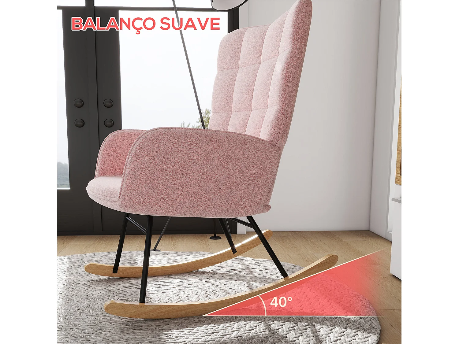 Poltrona de Baloiço HOMCOM Rosa com Estofamento Acolchoado e Estrutura Resistente