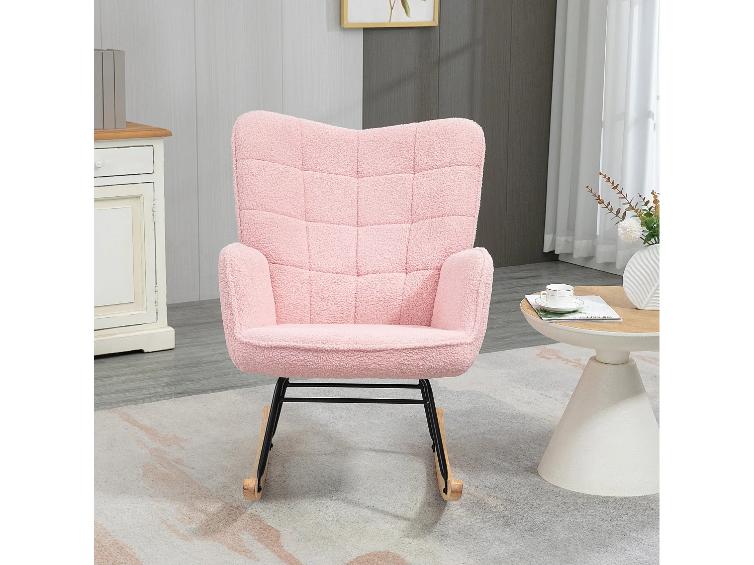 Poltrona de Baloiço HOMCOM Rosa com Estofamento Acolchoado e Estrutura Resistente