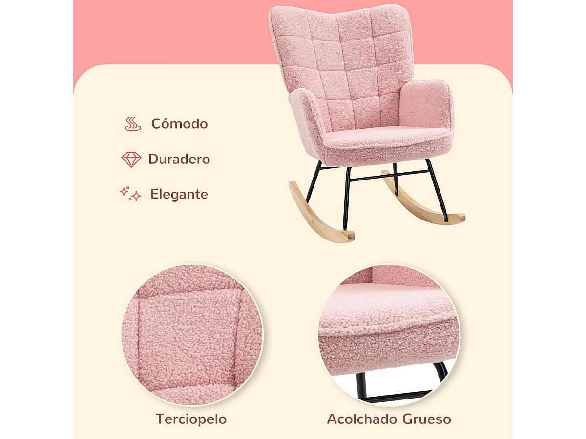 Poltrona de Baloiço HOMCOM Rosa com Estofamento Acolchoado e Estrutura Resistente