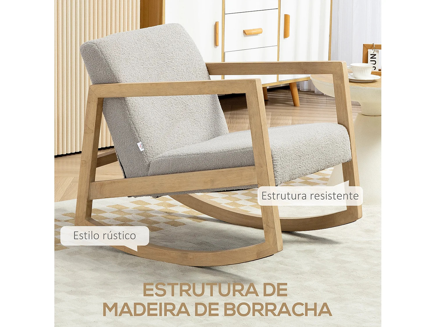 Poltrona Baloiço HOMCOM Aconchegante em Tecido Polar com Estrutura de Madeira - Cinza