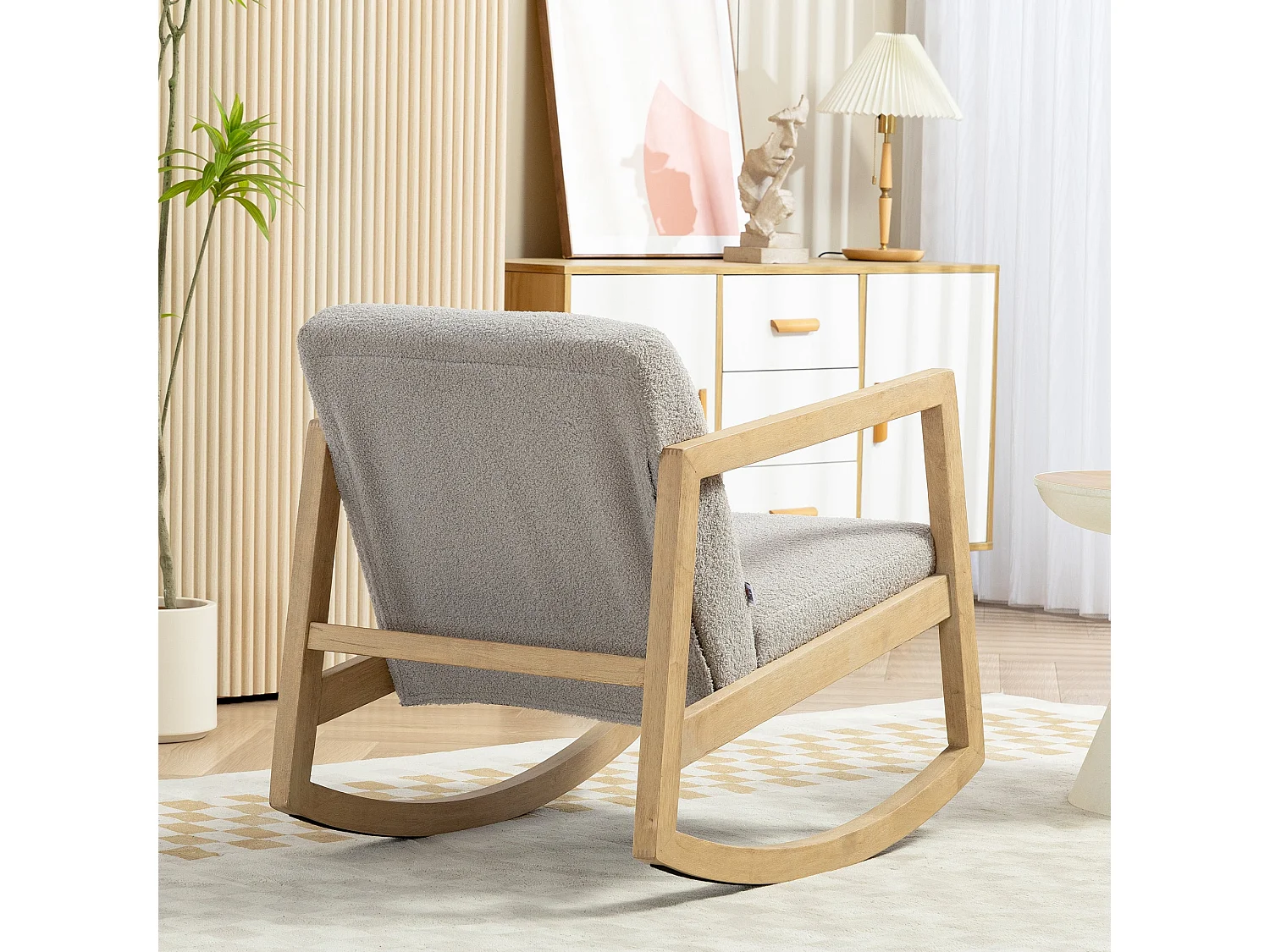 Poltrona Baloiço HOMCOM Aconchegante em Tecido Polar com Estrutura de Madeira - Cinza