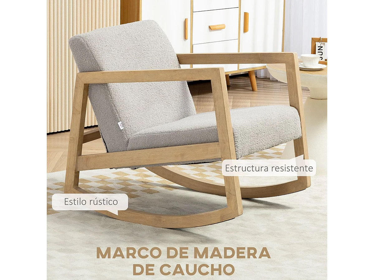 Poltrona Baloiço HOMCOM Aconchegante em Tecido Polar com Estrutura de Madeira - Cinza