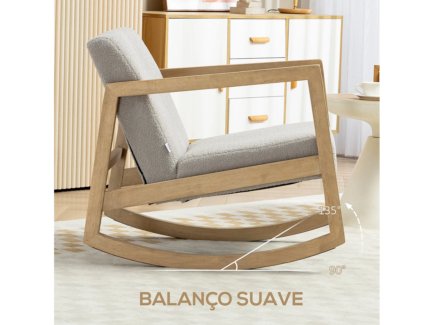 Poltrona Baloiço HOMCOM Aconchegante em Tecido Polar com Estrutura de Madeira - Cinza