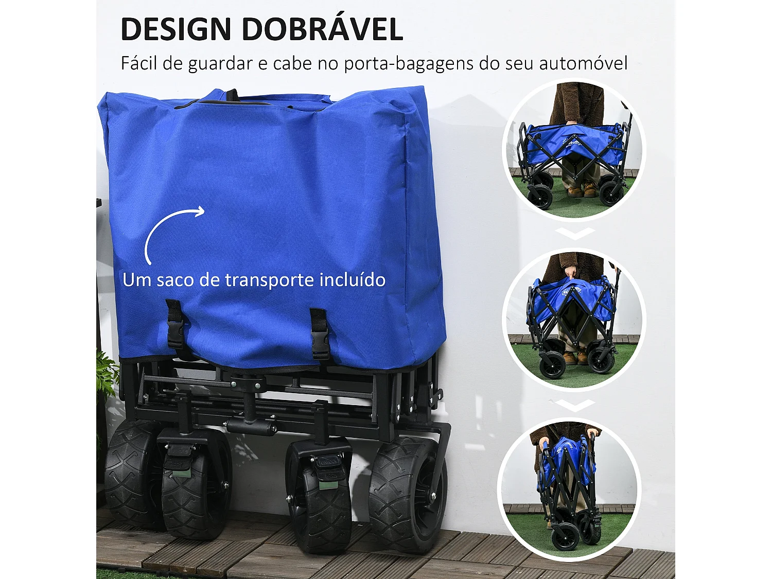 Carrinho de Transporte Dobrável Outsunny para Jardim - Capacidade 100 kg, Ajustável e Compacto em Azul Escuro