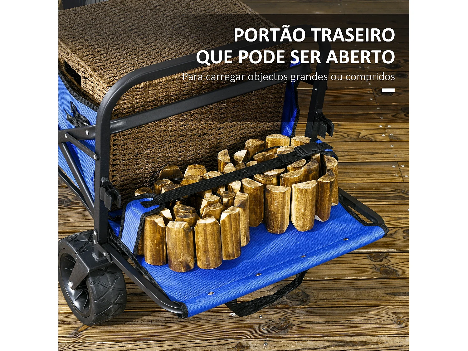 Carrinho de Transporte Dobrável Outsunny para Jardim - Capacidade 100 kg, Ajustável e Compacto em Azul Escuro