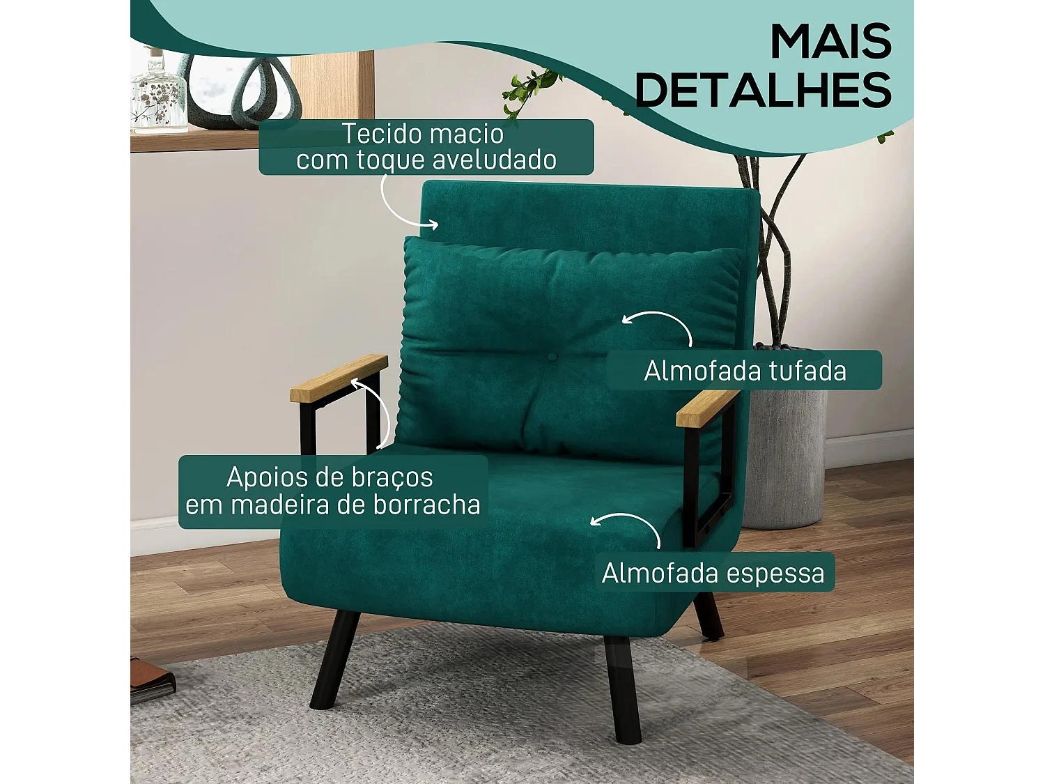 Sofá cama Prisma Homcom individual 4 en 1 verde 81x73x63cm