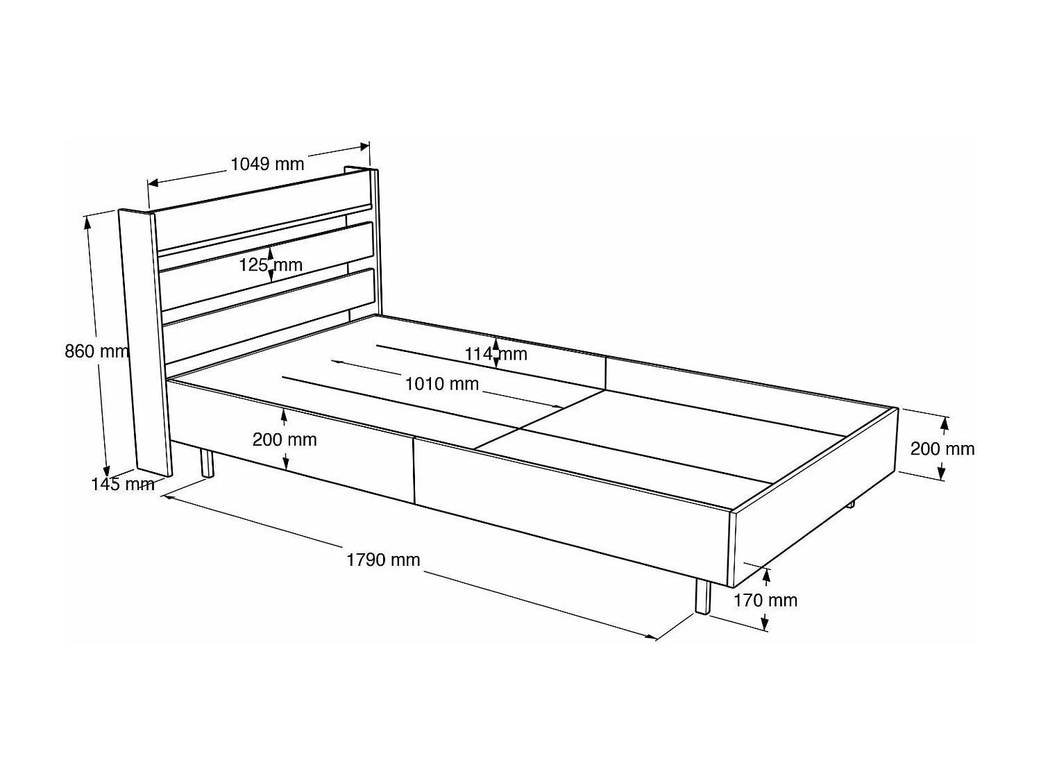 Lit simple Evelis 100x200cm Bois et Rotin clair