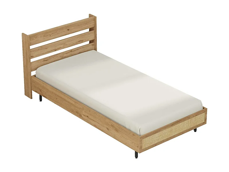 Lit simple Evelis 100x200cm Bois et Rotin clair