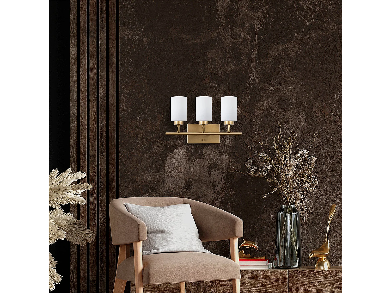 Applique murale 3 lampes Abbas Métal Or et Verre opaque Blanc