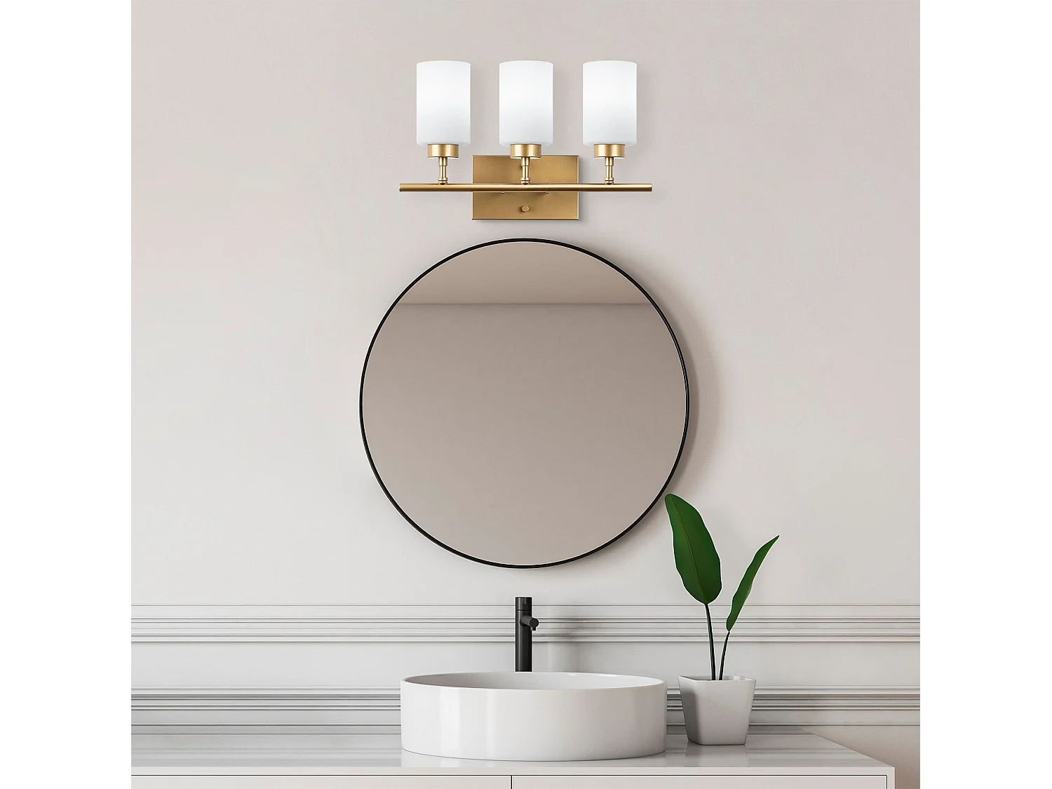 Applique murale 3 lampes Abbas Métal Or et Verre opaque Blanc