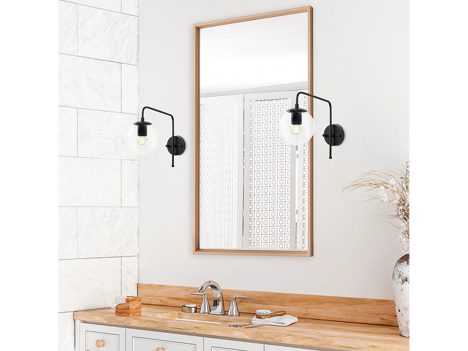 Applique murale Cicogna P32xH32cm Verre Transparent et Métal Noir