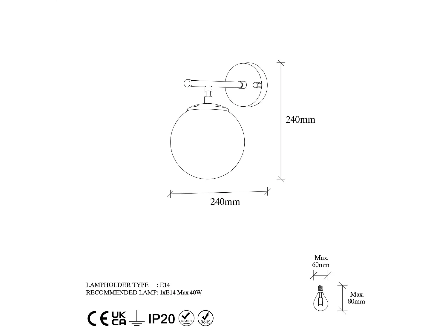 Candeeiro de Parede Elegante Roe - 10720 para Iluminação Sofisticada
