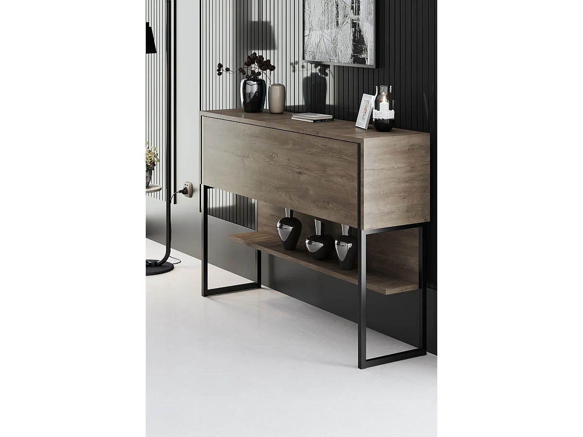 Consola de Entrada Moderna 'Madrid' - Preto e Nogueira - 120x30x80 cm para Estilo e Organização