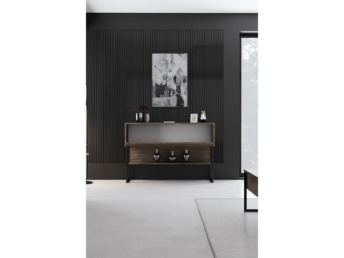 Consola de Entrada Moderna 'Madrid' - Preto e Nogueira - 120x30x80 cm para Estilo e Organização