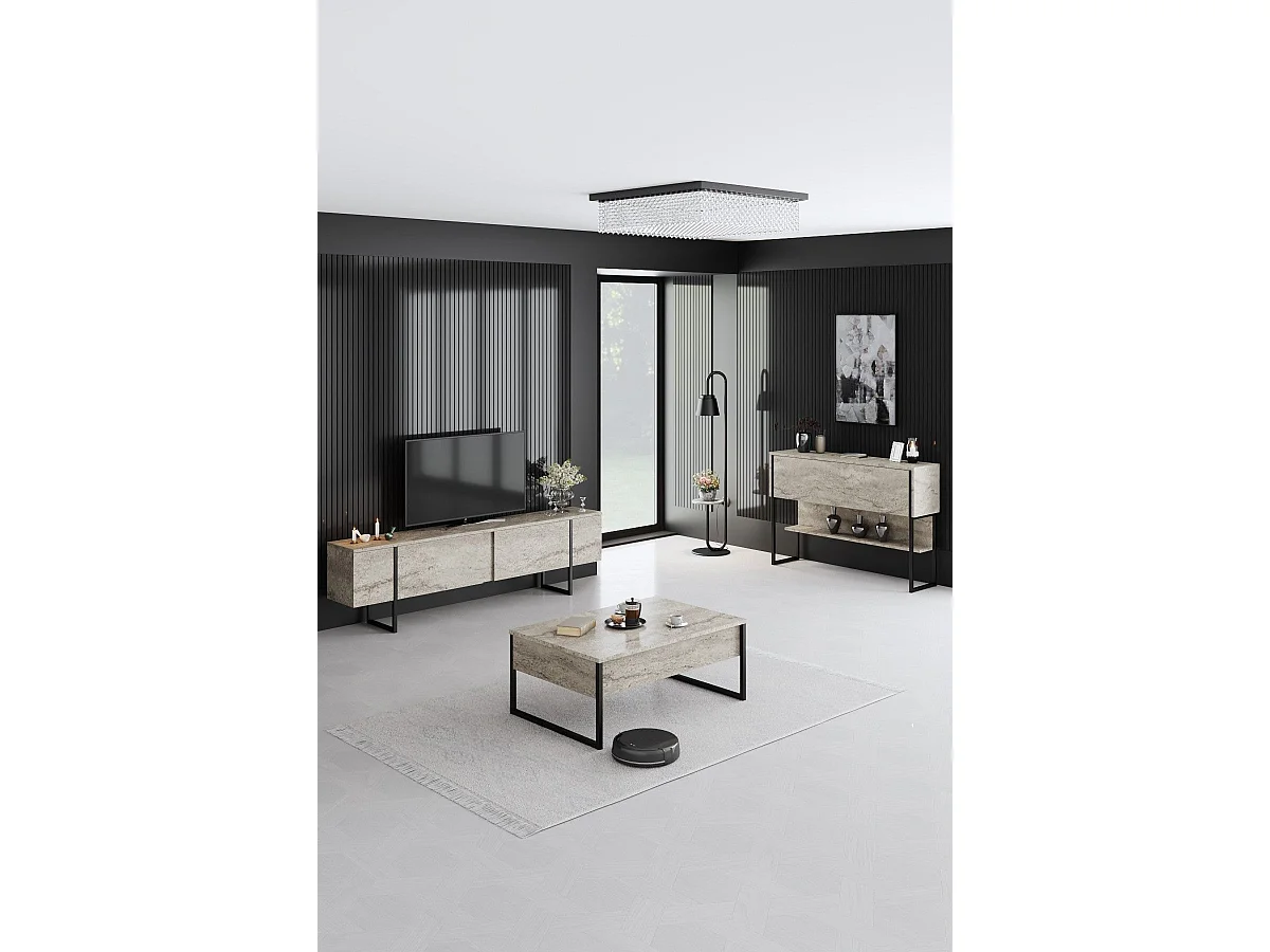 Consola Kailua Z120, Negro|De color marrón claro, 80x120x30cm, Con puertas