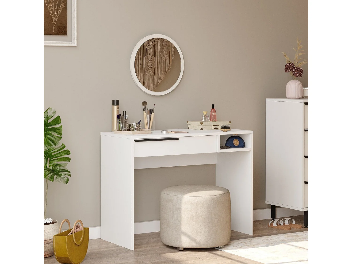 Coiffeuse avec miroir Evelis Blanc