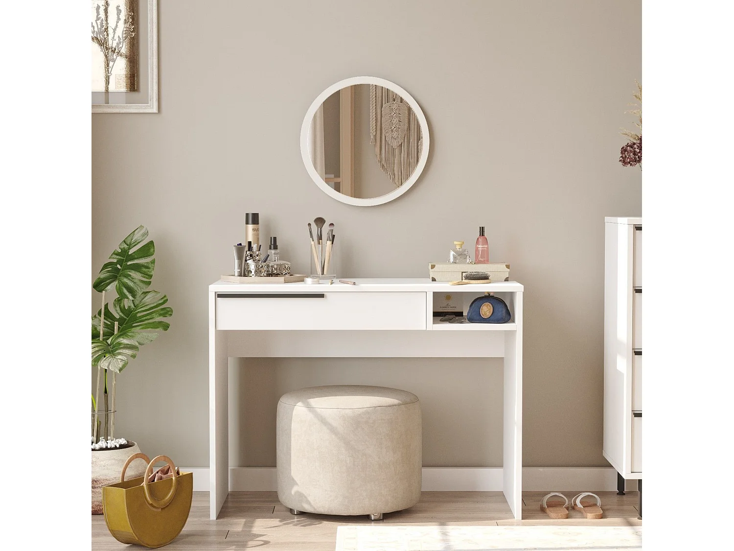 Coiffeuse avec miroir Evelis Blanc