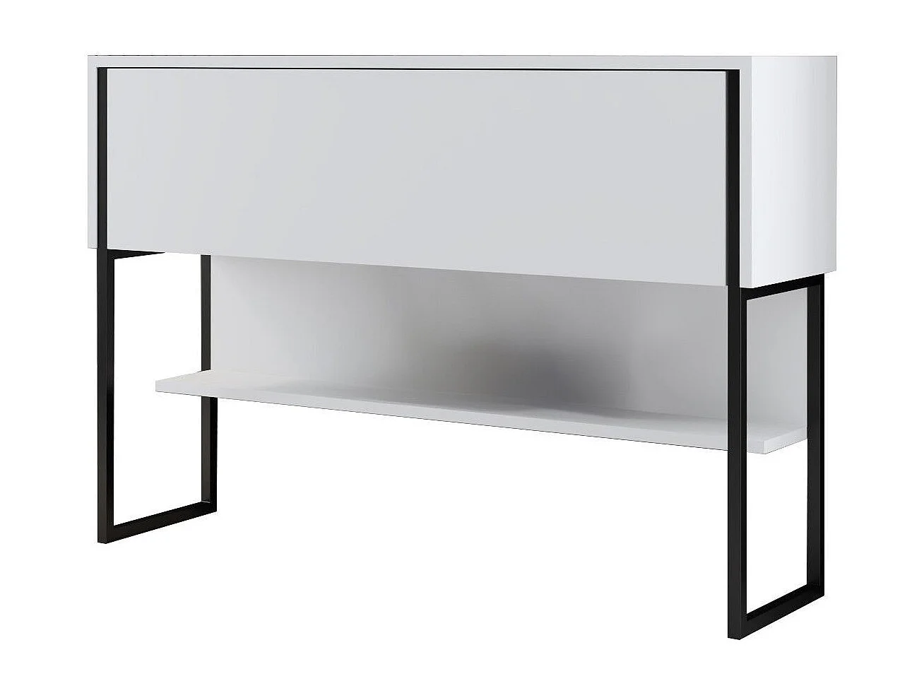 Console moderne 1 porte Sibylle L120cm Bois Blanc et Métal Noir