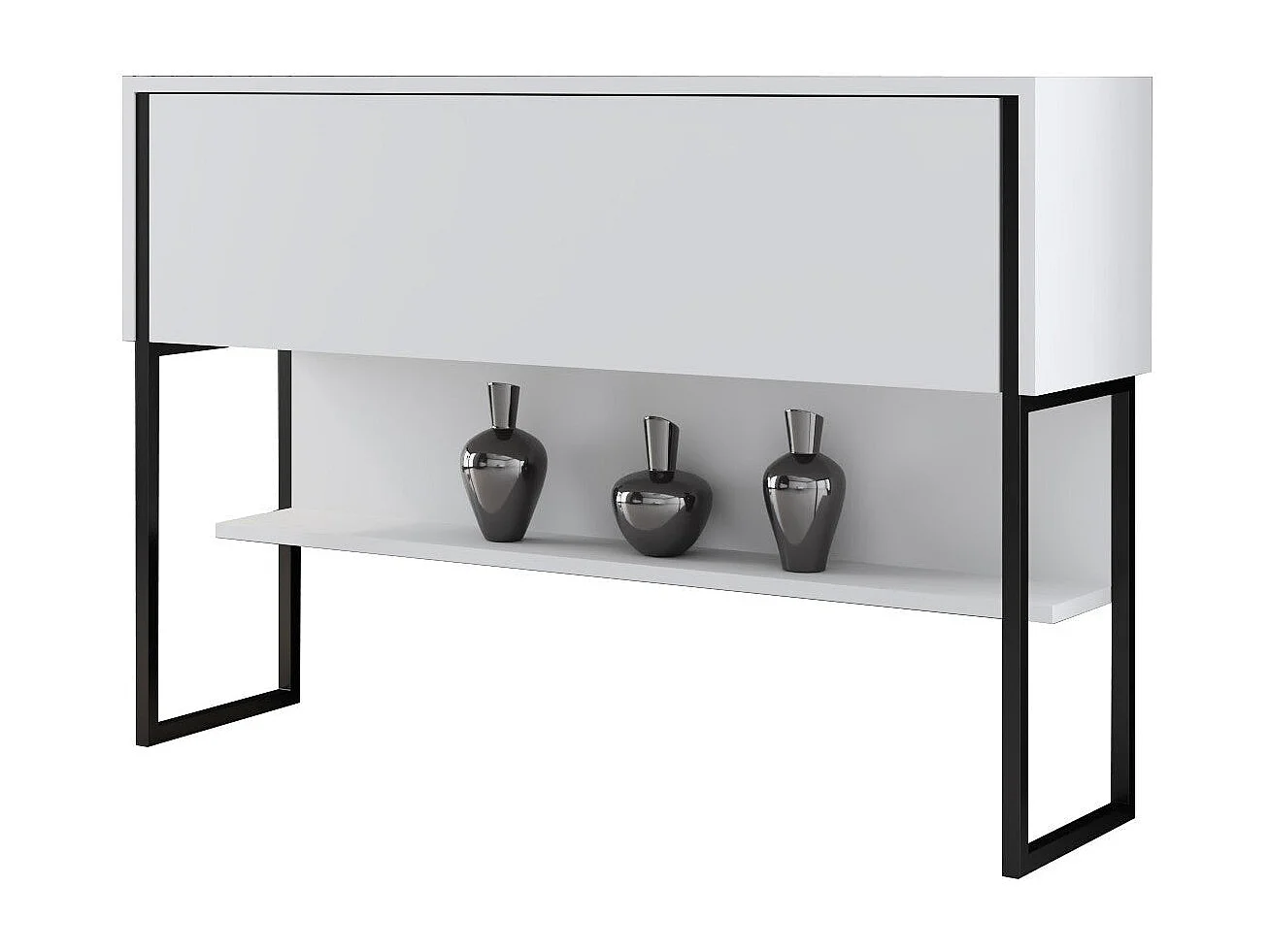 Console moderne 1 porte Sibylle L120cm Bois Blanc et Métal Noir