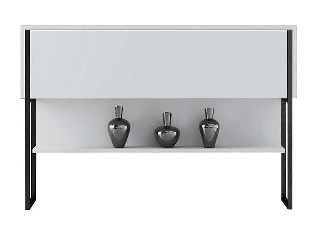 Console moderne 1 porte Sibylle L120cm Bois Blanc et Métal Noir