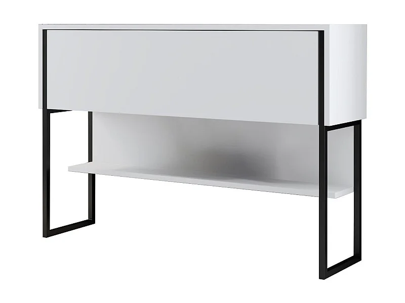 Console moderne 1 porte Sibylle L120cm Bois Blanc et Métal Noir