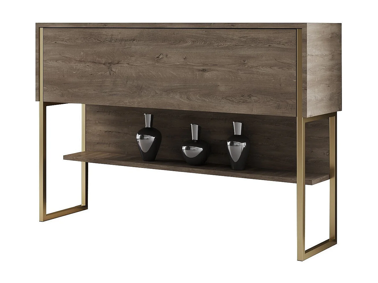 Consola de Entrada Moderna "Madrid" em Dourado e Nogueira - 120x30x80 cm