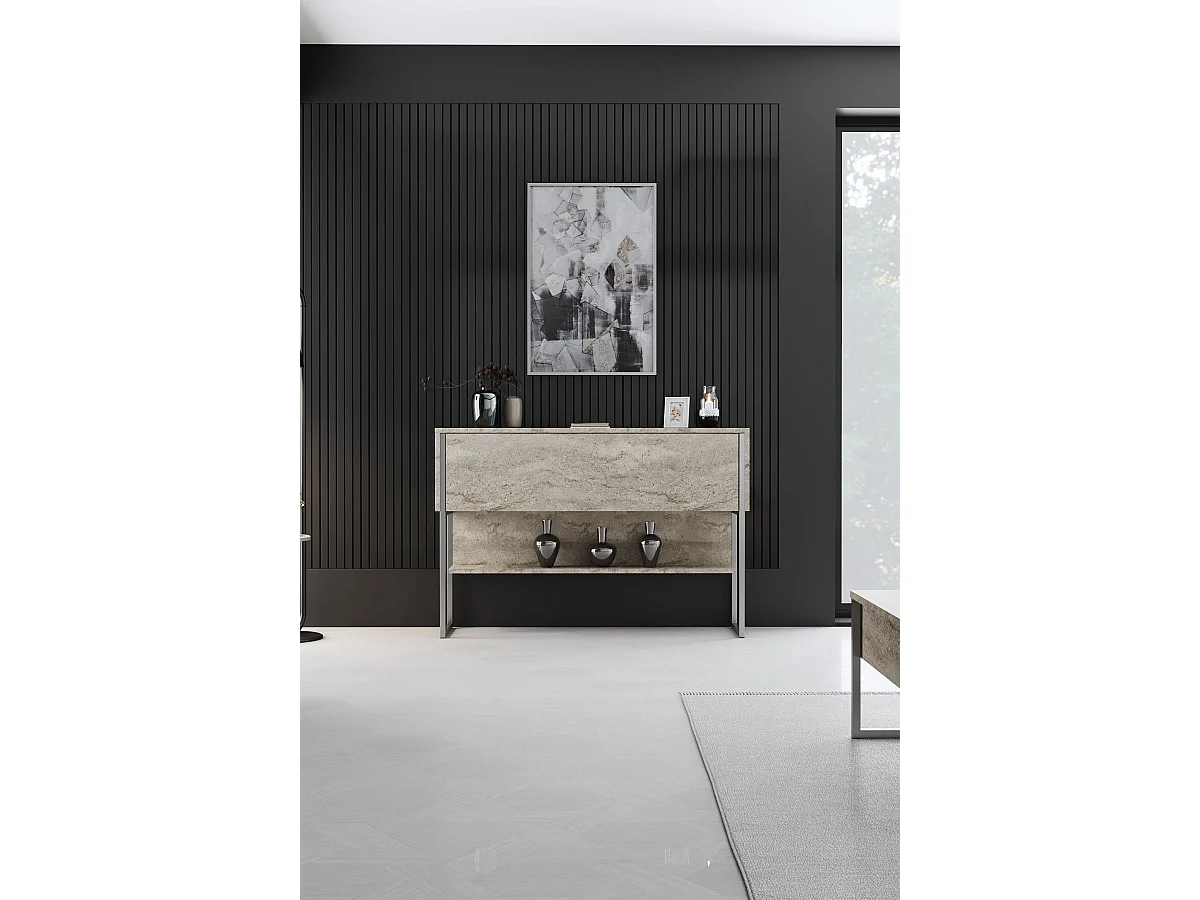 Consola de Entrada Moderna "Madrid" em Travertino e Prata - 120x80x30cm