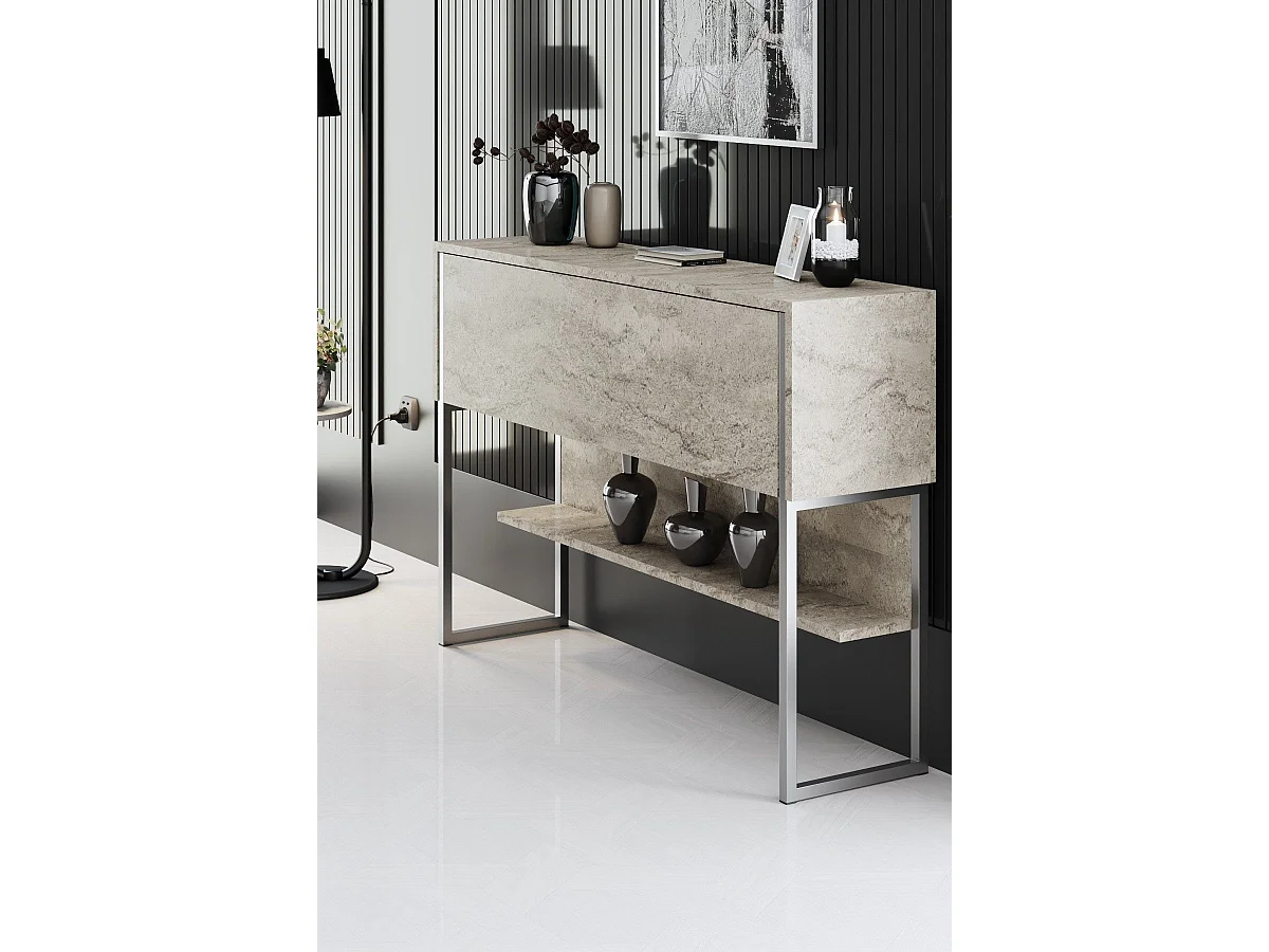 Consola de Entrada Moderna "Madrid" em Travertino e Prata - 120x80x30cm