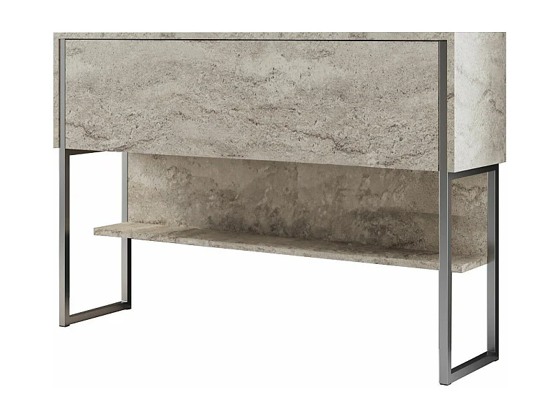 Console moderne 1 porte Sibylle L120cm Bois Effet travertin et Métal Argent