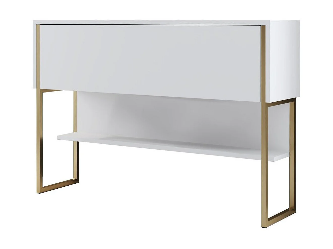 Console moderne 1 porte Sibylle L120cm Bois Blanc et Métal Or