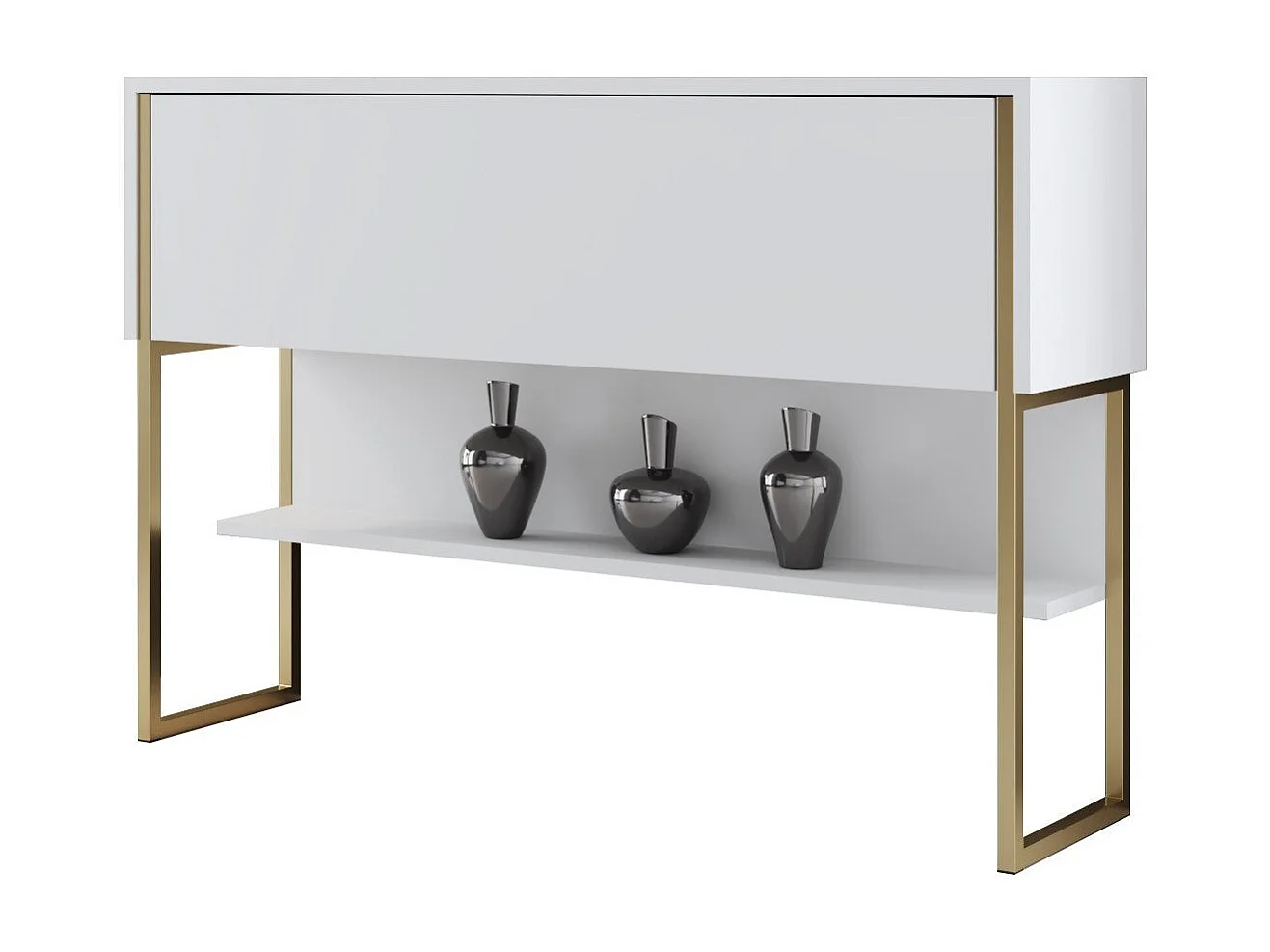 Console moderne 1 porte Sibylle L120cm Bois Blanc et Métal Or