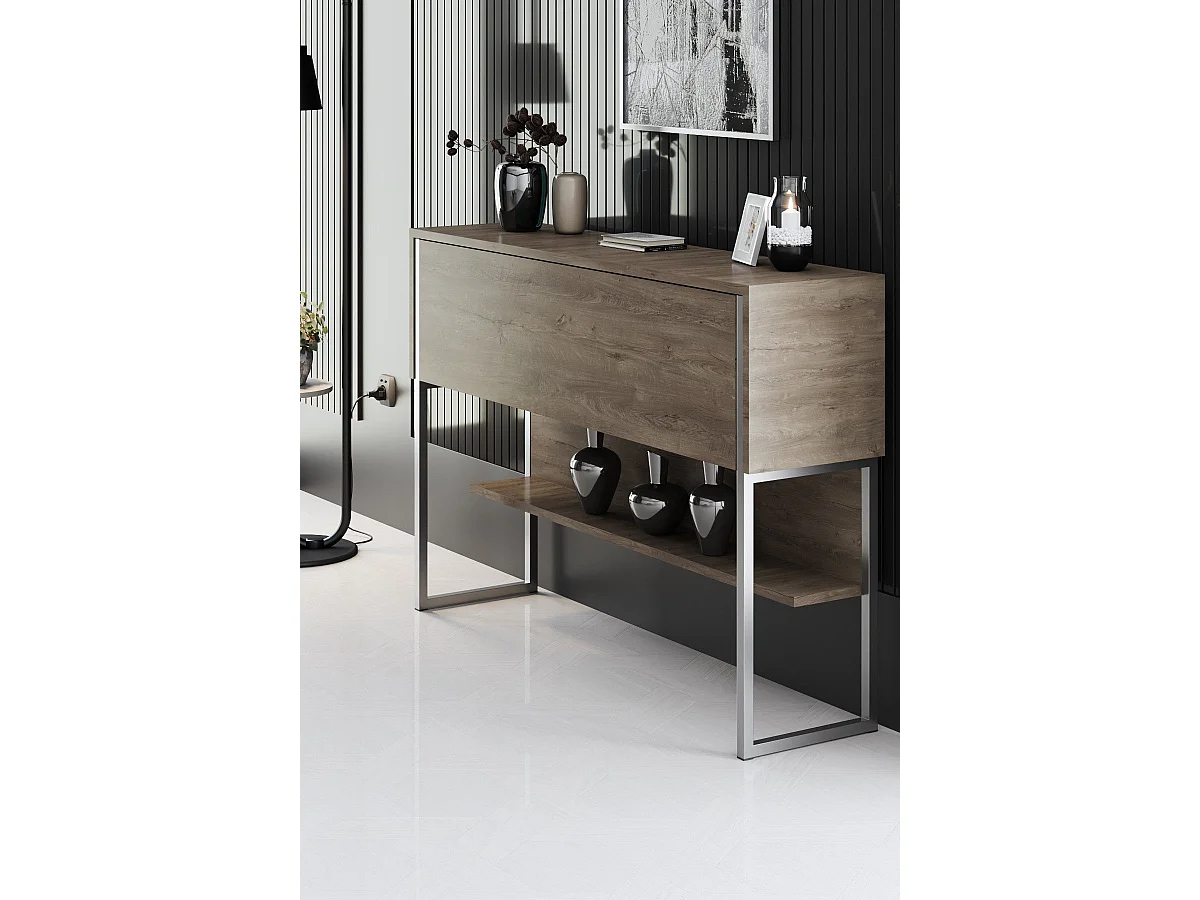 Consola Kailua Z120, Plata|Nogal, 80x120x30cm, Con puertas