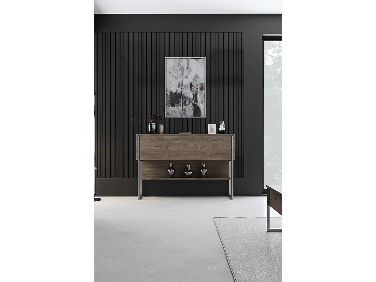 Consola Kailua Z120, Plata|Nogal, 80x120x30cm, Con puertas