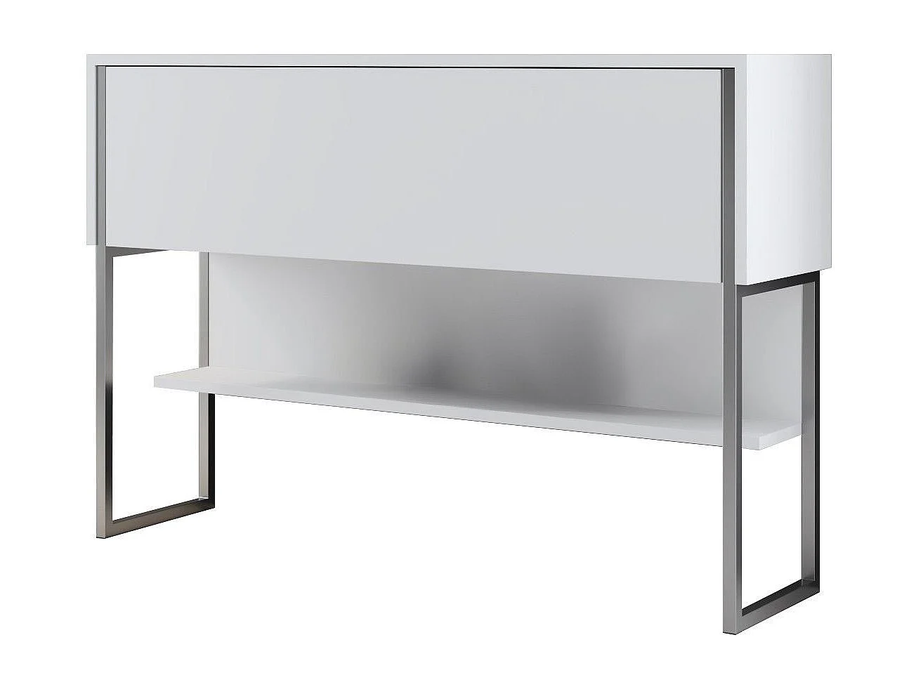Console moderne 1 porte Sibylle L120cm Bois Blanc et Métal Argent