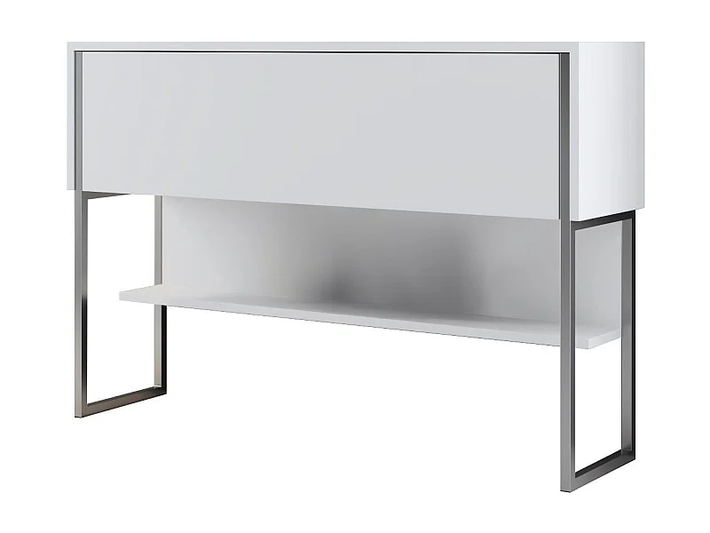Console moderne 1 porte Sibylle L120cm Bois Blanc et Métal Argent
