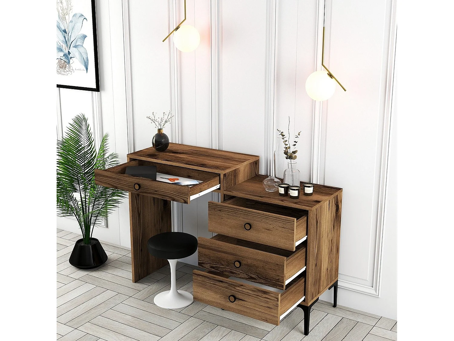 Coiffeuse 4 tiroirs Secondo 124cm Bois