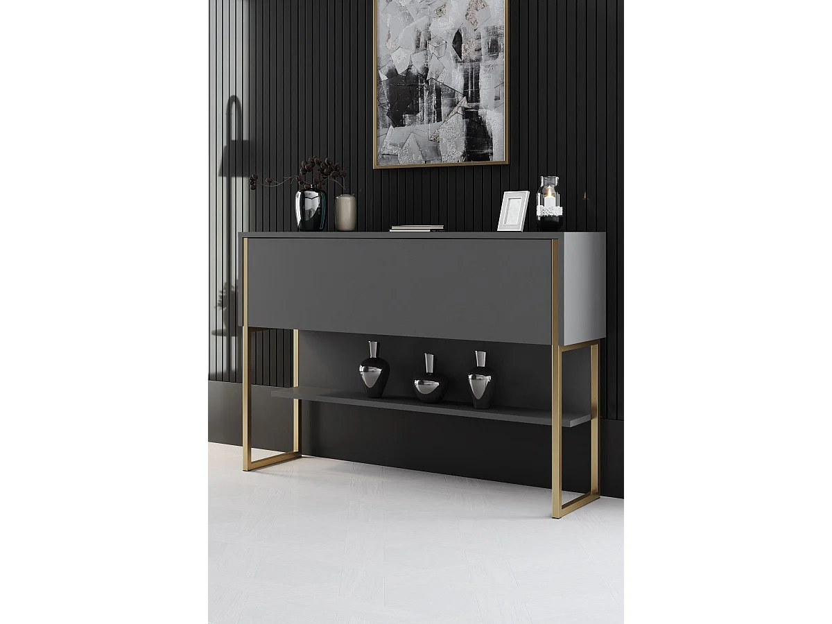 Consola de Entrada Moderna "Madrid" em Dourado e Antracite - 120x30x80 cm