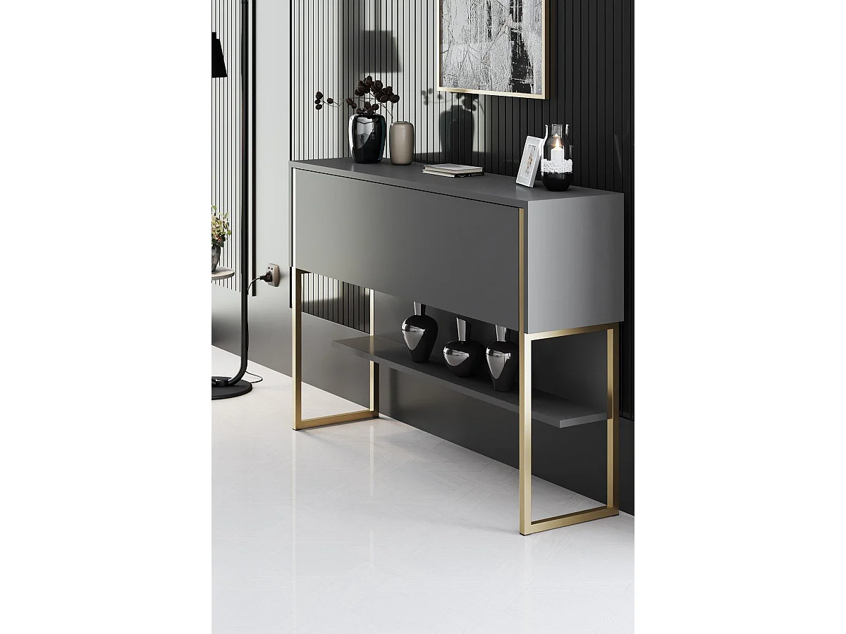 Consola de Entrada Moderna "Madrid" em Dourado e Antracite - 120x30x80 cm