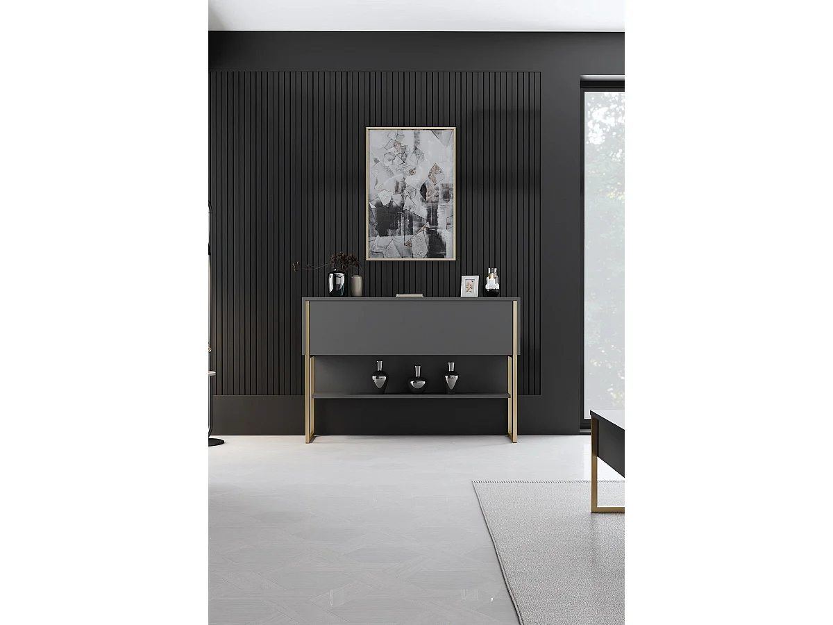 Consola de Entrada Moderna "Madrid" em Dourado e Antracite - 120x30x80 cm