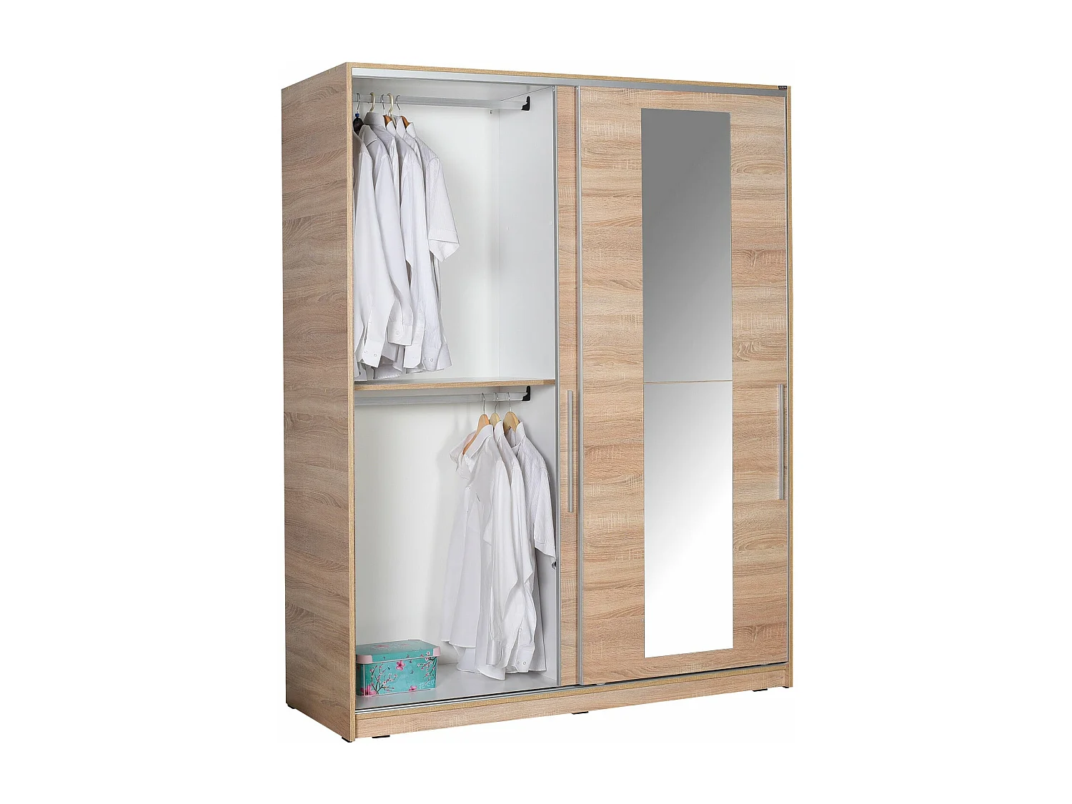 Roupeiro Luxe em Carvalho Sonoma com Porta de Espelho Deslizante - 160 x 207 x 60 cm