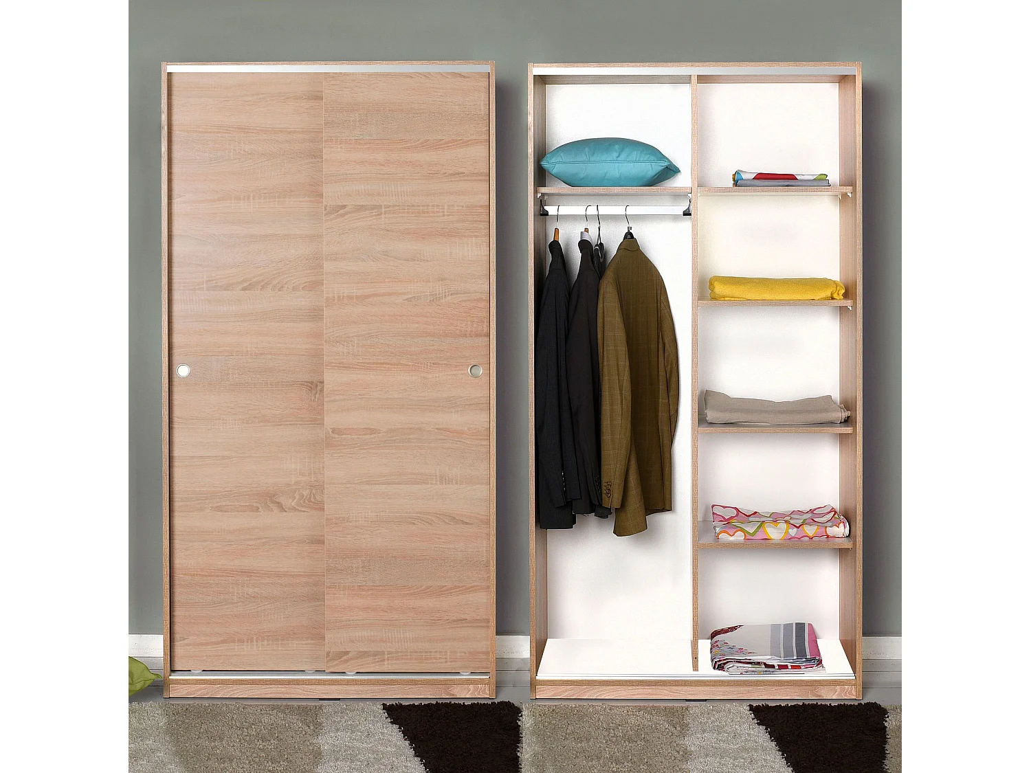 Roupeiro Moderno Zenith em Carvalho Sonoma com Portas de Correr - 94 x 182 x 52 cm