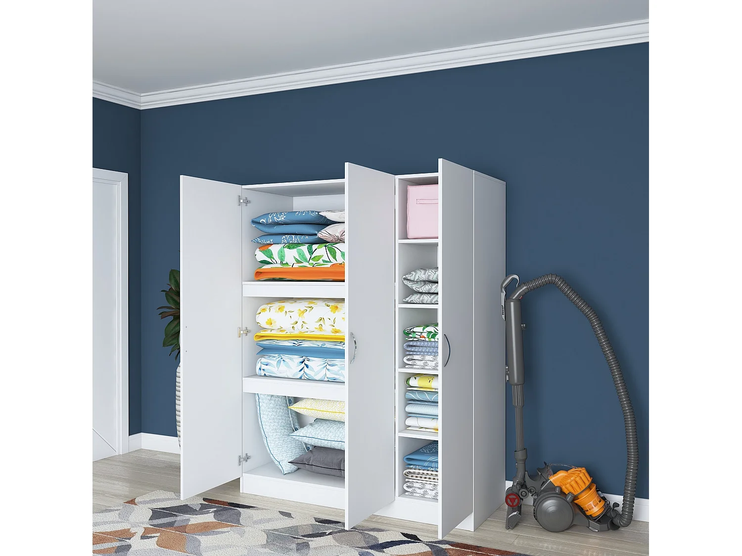 Scaffale Kailua 2105, Chiuso|Con porte, Truciolare laminato, 182x145x55cm, Bianco