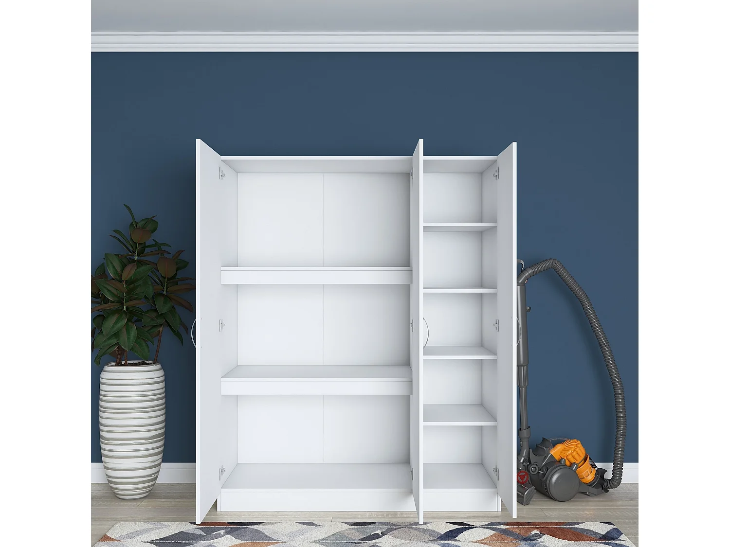 Scaffale Kailua 2105, Chiuso|Con porte, Truciolare laminato, 182x145x55cm, Bianco