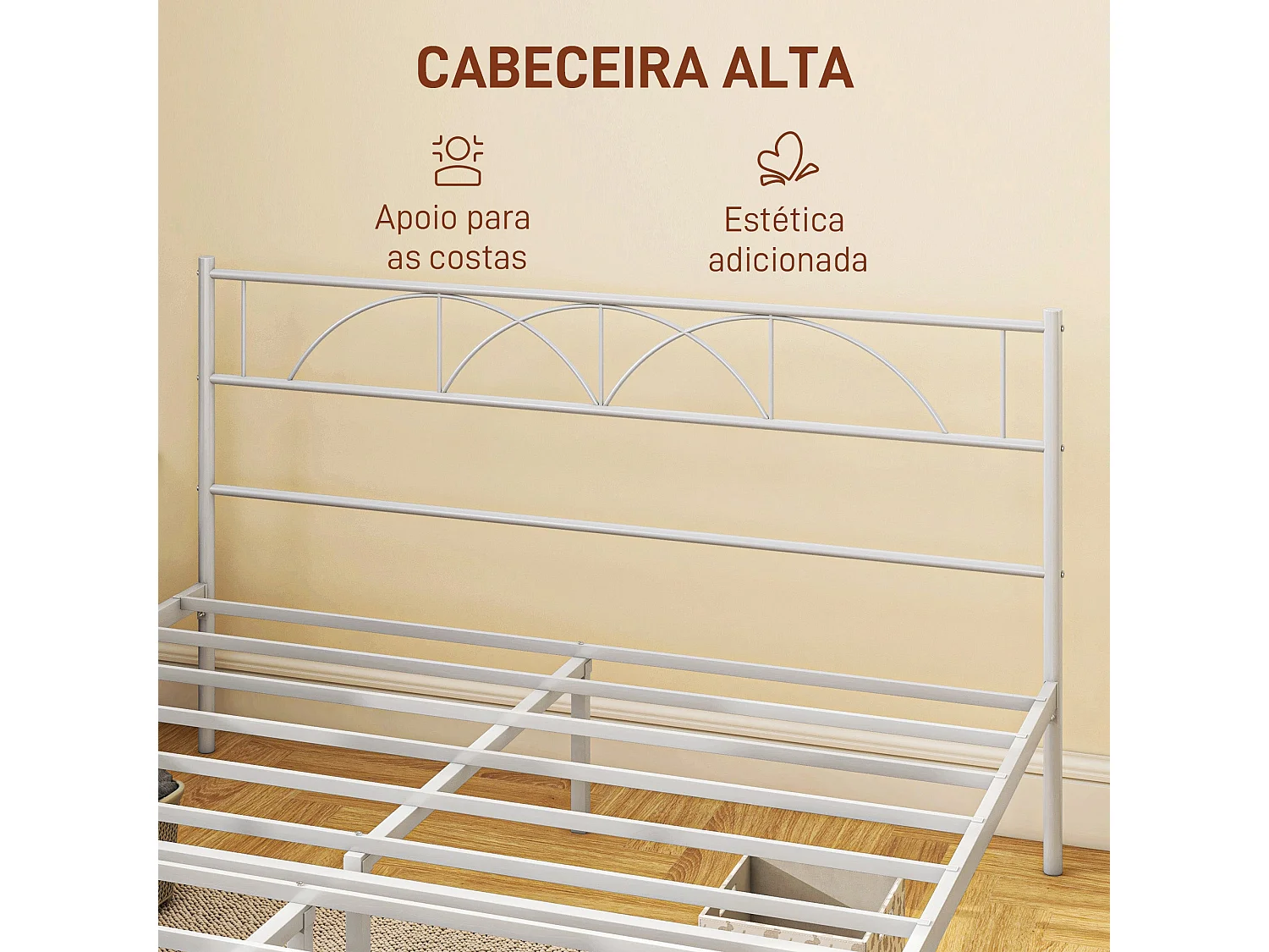 Estructura de cama doble Alaska Homcom con cabecero acero blanco 150x200 cm