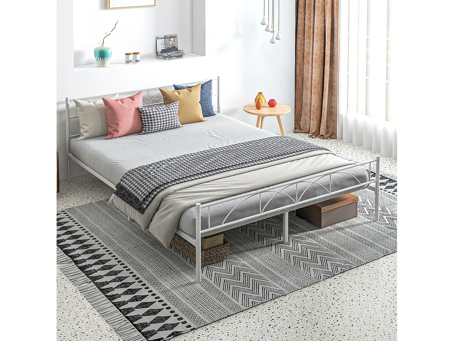 Estructura de cama doble Alaska Homcom con cabecero acero blanco 150x200 cm