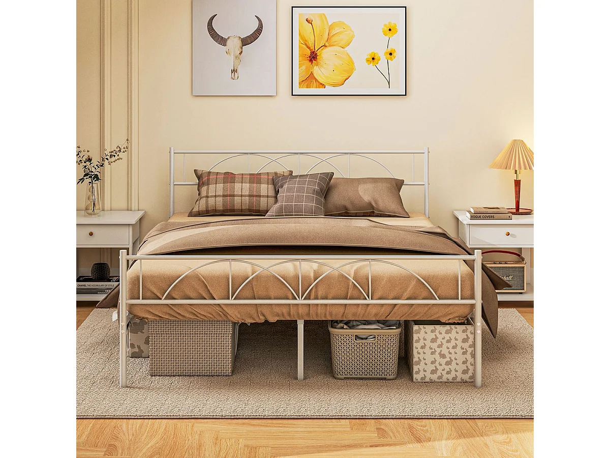 Estructura de cama doble Alaska Homcom con cabecero acero blanco 150x200 cm