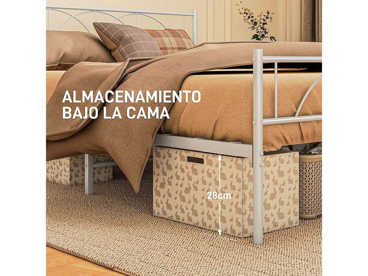 Estructura de cama doble Alaska Homcom con cabecero acero blanco 150x200 cm