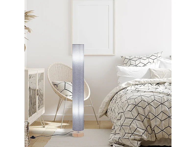 Candeeiro de Pé Moderno HOMCOM com Cúpula de Linho e Estrutura de Metal - 40W E27 - Cinza