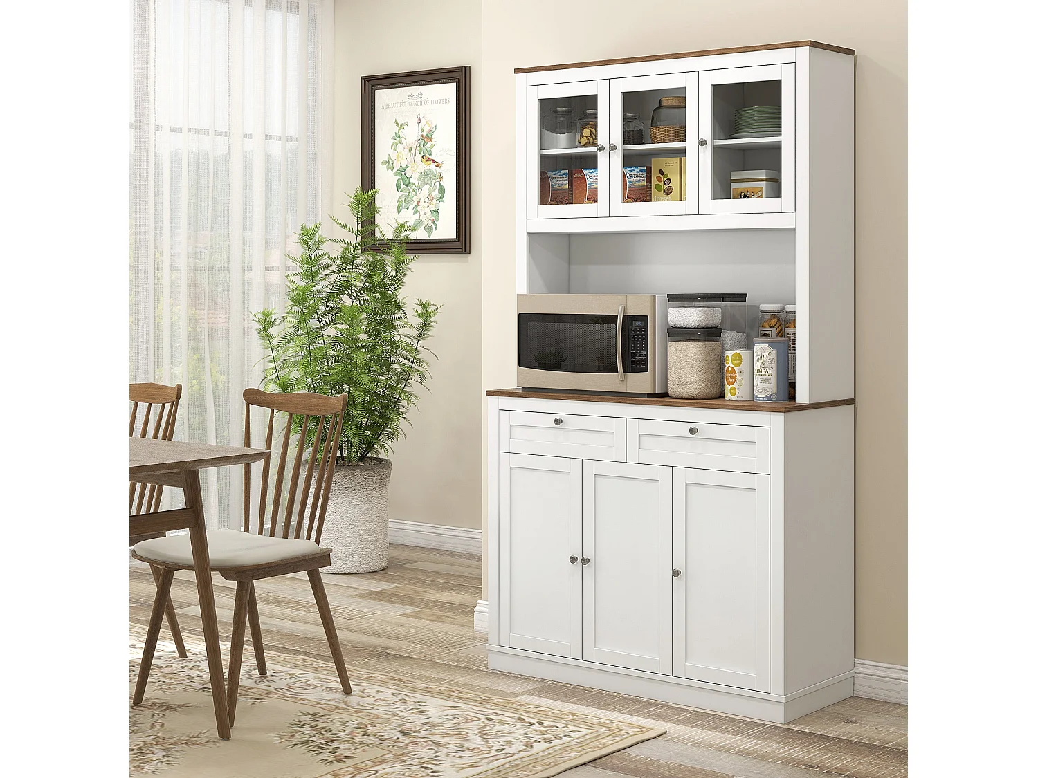 Meuble de cuisine à 3 portes vitrées, 100 x 40 x 180 cm, blanc